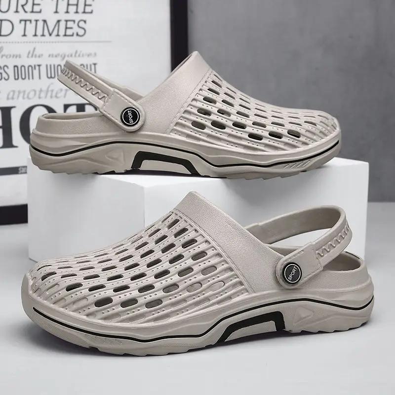 Fashion Beach Shoes for Men with Platform Height Hole Buy Adult Open Toe Original Trend 2025 Non-slip Luxury H Number 41 Pvc Man Sandals