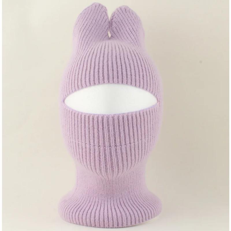 New Cartoon Winter Cat Ear Balaclava Neck Warmer Cute Knitted Hat with Detachable Face Cover for Boys Girls Warm Ear Protection