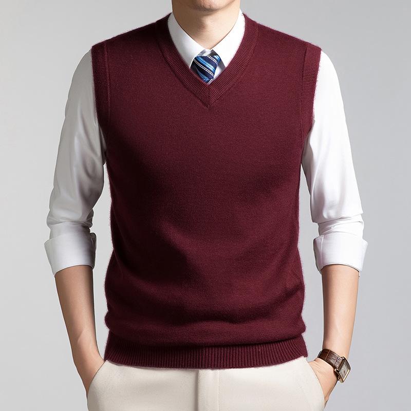 Men S Solid V Neck Knitted Sleeveless Pullover Casual Warm Vest