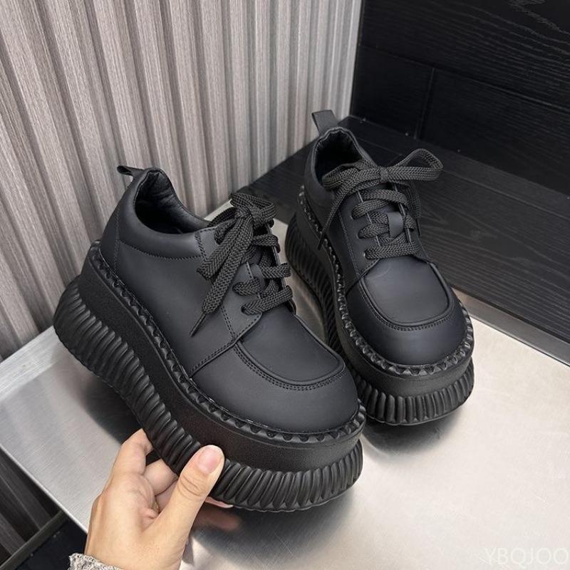 

Женские осенние туфли на шнуровке на толстой подошве с круглым носком, толстая подошва для увеличения роста, повседневные модные одинарные туфли 36