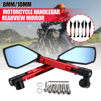 Espejos retrovisores universales de aluminio CNC para manillar de motocicleta, color azul, antideslumbrantes, para Honda, Yamaha y Suzuki.