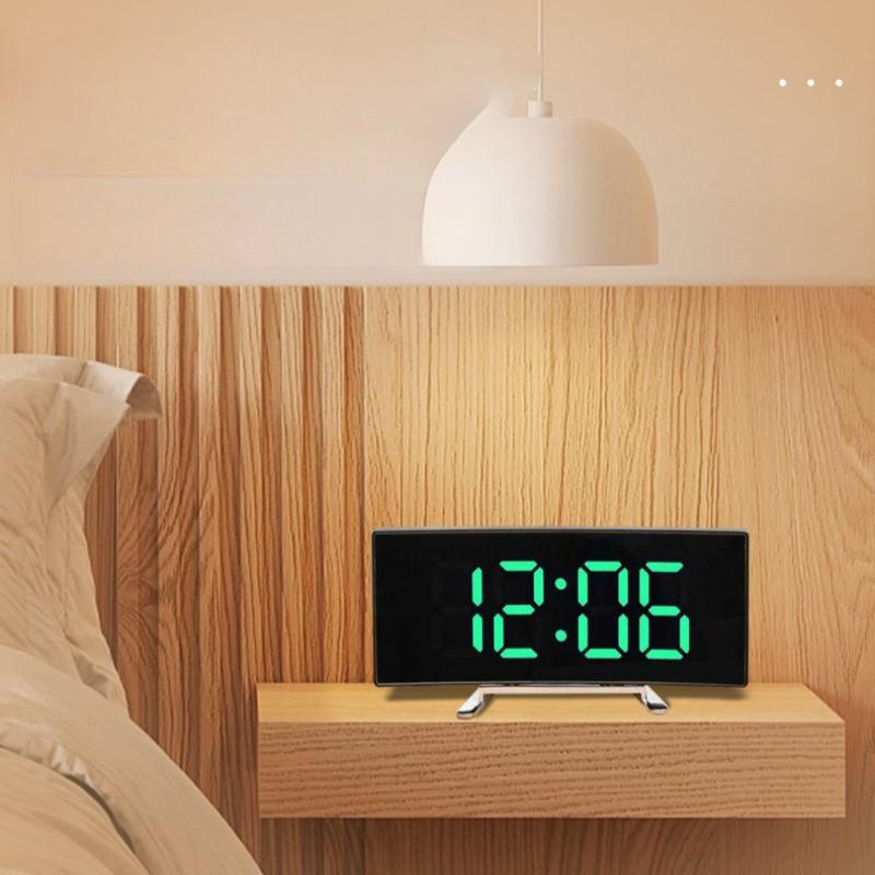 Large Screen Curved LED Digital Mirror Clock Stylish Arched Design Multifunctional Desktop Night Light Electronic Clock for Home