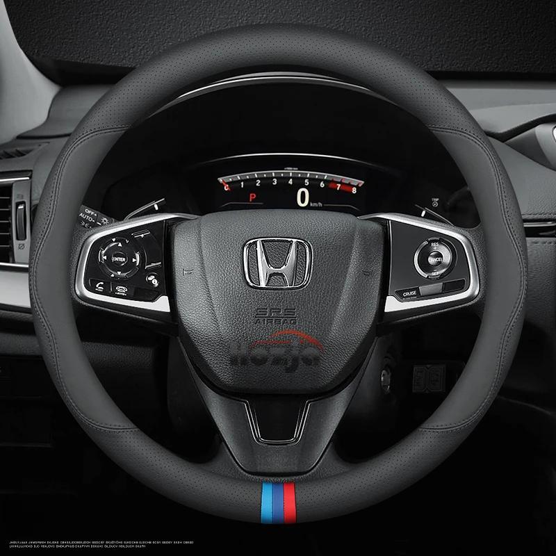 AQM1 Leather Car Steering Wheel Cover for Honda CRV Ridgeline HRV Prologue URV Accord ZRV Odyssey WRV BRV Accord Pilot Fit Passport