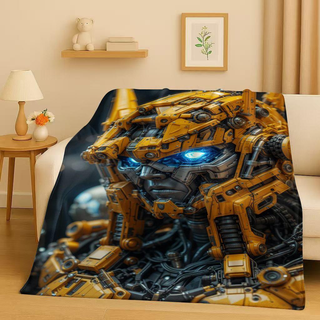 HD Cartoon T-Transformers Optimus Prime Bumblebee Flannel Blanket,Soft Warm Plush Throw for Home Bedroom Bed Sofa Cover Office