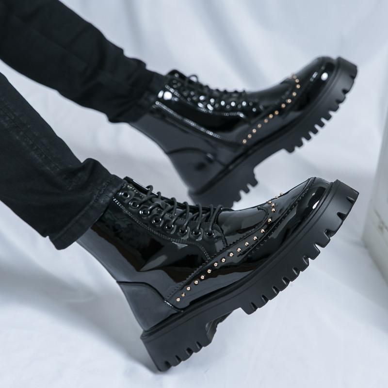 Business Casual Men's Leather Ankle Boots Lightweight Fashion Platform Boots For Man Quality Lace-up Round Toe Man Dress Shoes