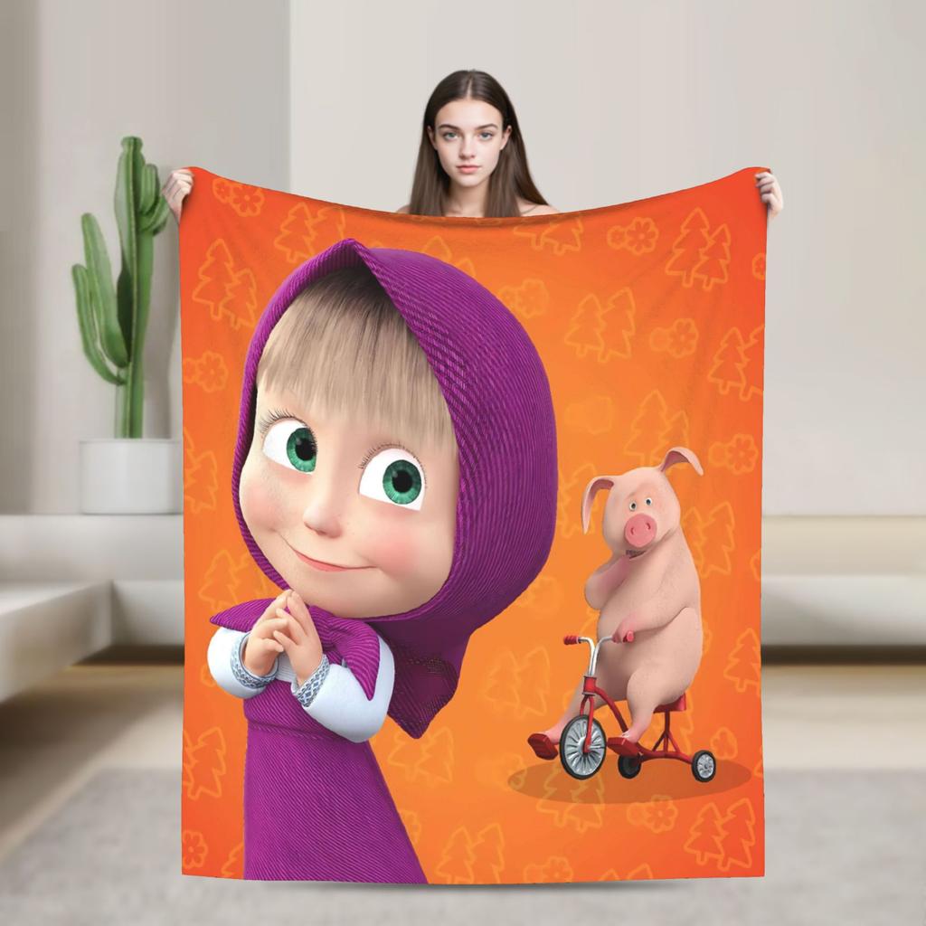 Warm BlanketKids Camping M-Mashas and B-Bears Throw Blanket Flannel Bedspread For Bedroom Graphic Sofa Bed Cover