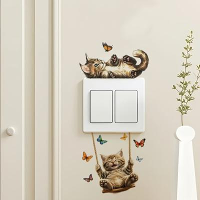 Süßer Katzen-Switch-Aufkleber Cartoon-Kätzchen-Aufkleber Selbstklebend PVC Abnehmbar Wanddeko Wohnzimmer Schlafzimmer Badezimmer Katzenliebhaber Geschenke