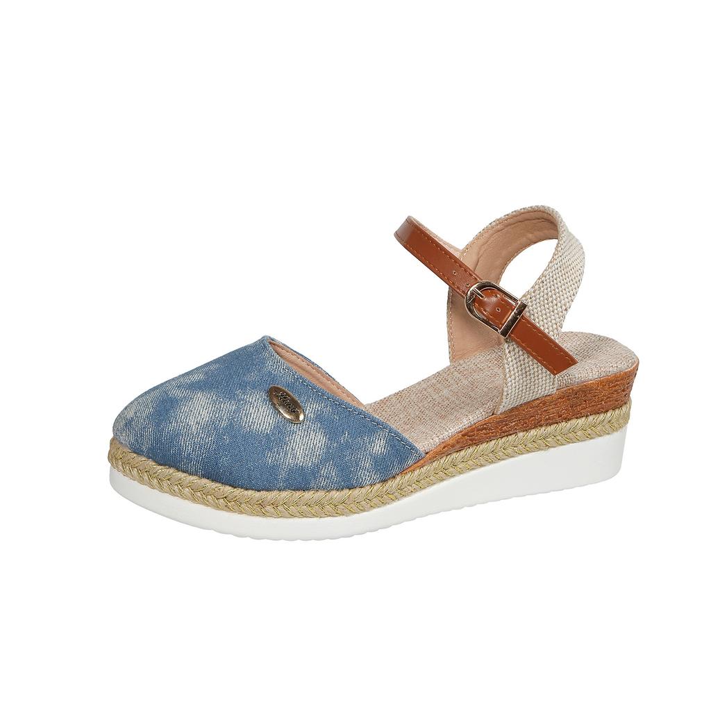 Dámské sandály na klínu s uzavřenou špičkou Dámské letní gladiátorky s přezkou Módní dámské espadrilky Platformové sandály