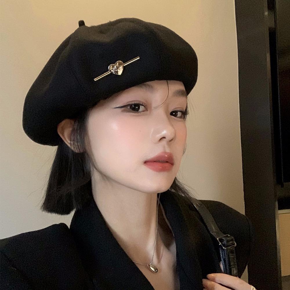 Love black beret children autumn and winter new octagonal painter big head circumference showing face small hat material