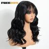 FREEDOM Synthetic Lace Front Wigs For Women Ombre Brown Blonde 18 Inch Body Wave Lace Wig With Bangs Heat Resistant Cosplay Wig