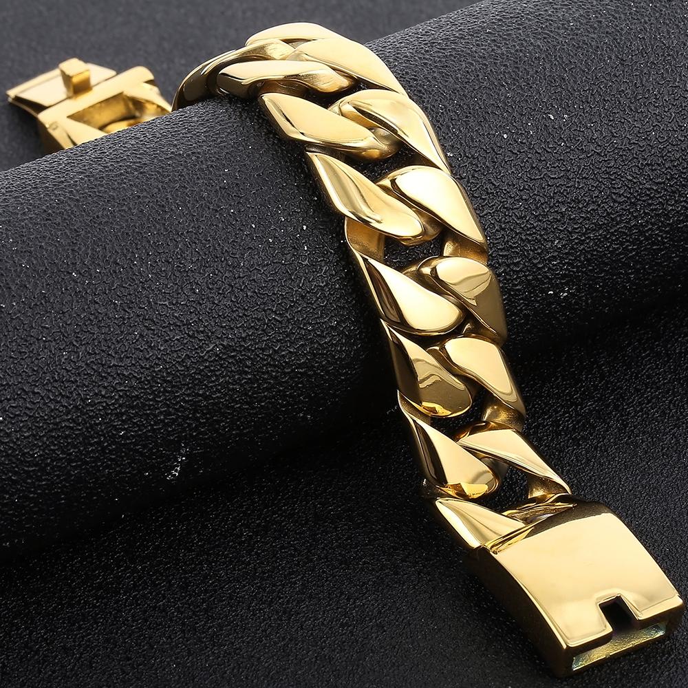 Luxury Gold Color Man Bracelet Snap Button Men's Jewelry Polished 316L Stainless Steel Men's Bracelets Bangles Mannen Armband
