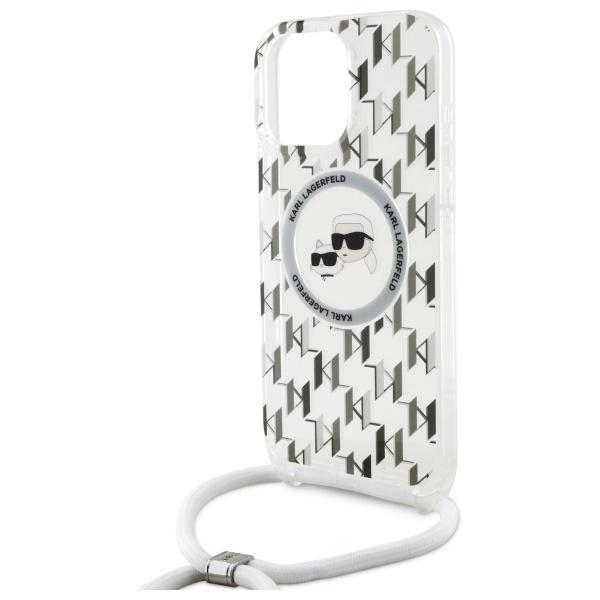 Karl Lagerfeld Klhmp16Lhckcklct Iphone   16 Pro 6.3 Transparent Hardcase Iml Crossbody Monogram Karl & Choupette Head Magsafe