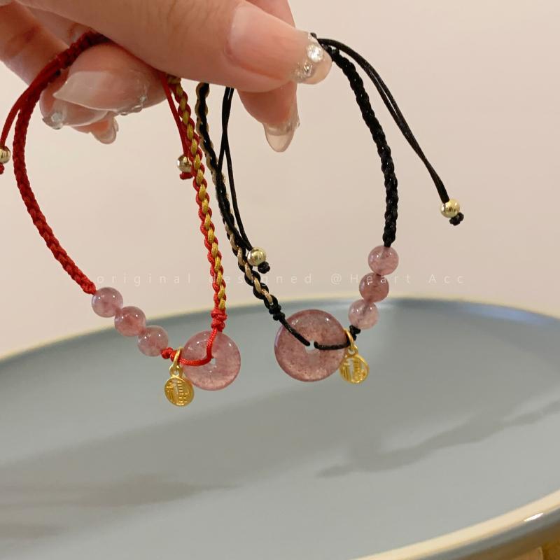 Strawberry Crystal Love & Peace Woven Bracelet - Women's Niche Design, Celebrity Couple Style