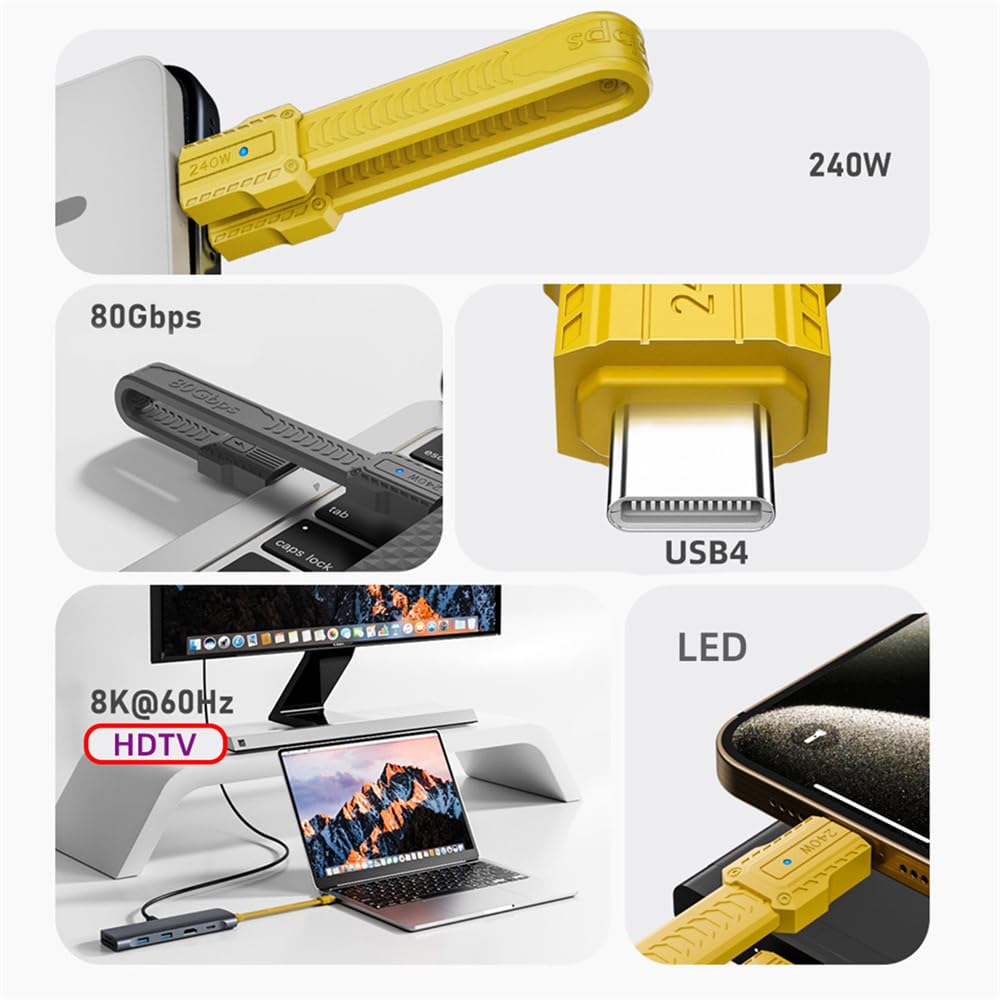 Xiwai 80Gbps Short to USB Flat FPC with Strap Cap USB Thunderbolt 13cm USB-C 5.0 Cable, Slim, 240W, 16K@30Hz, 8K@60Hz, 5K, Strap, Chain, Cover, 4.0,