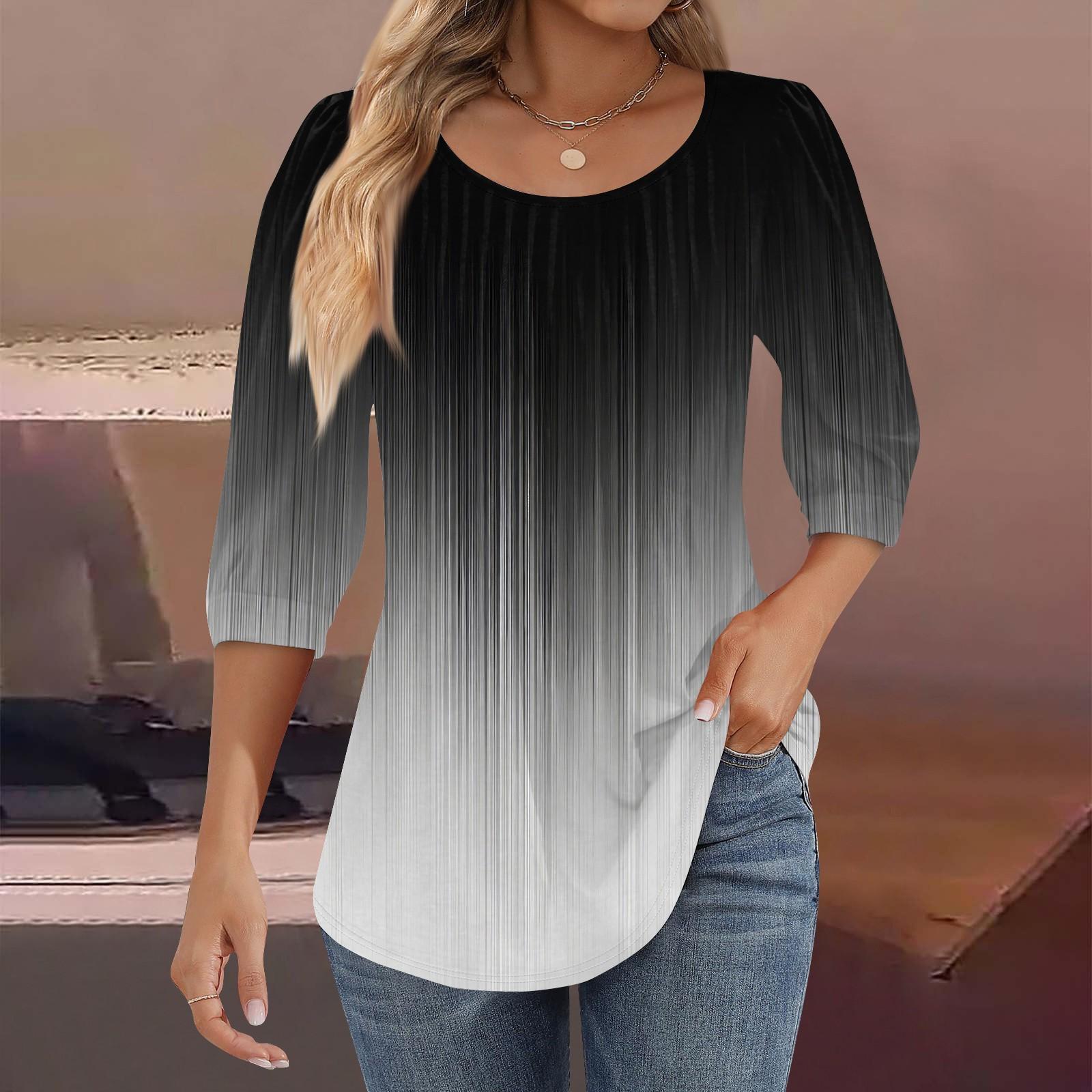 

Женские туники с пышными рукавами 3/4, топы, плиссированные блузки с воротником, повседневные свободные весенне-летние футболки M чёрный