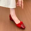 French gentle style beautiful bow square head single shoes women's 2025 new models with skirt temperament patent leather light mouth ladyshoes