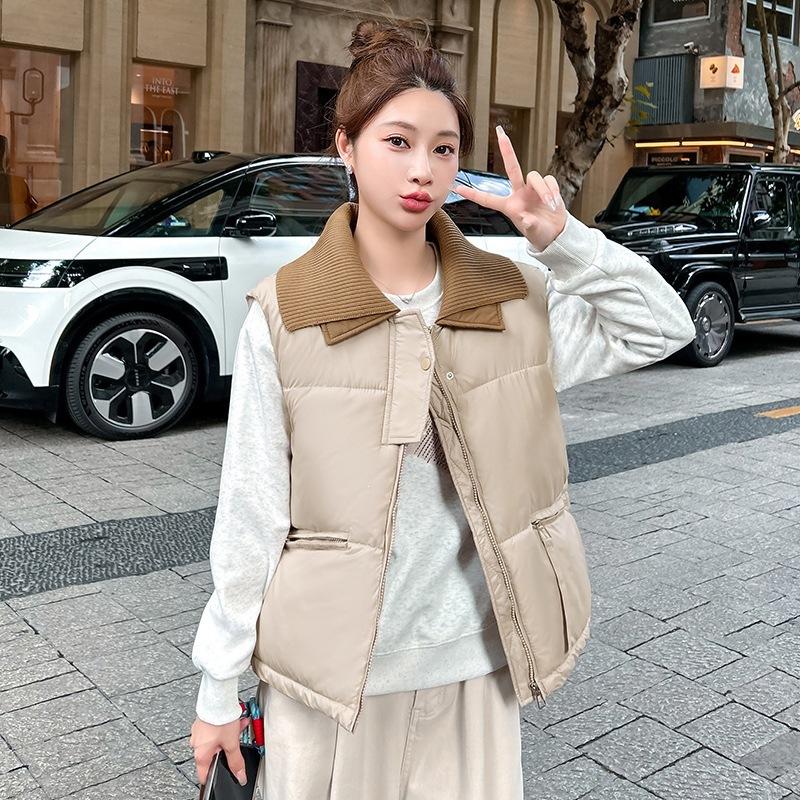 Knitted collar down cotton vest women's short autumn and winter versatile cotton-padded vest vest vest jacket