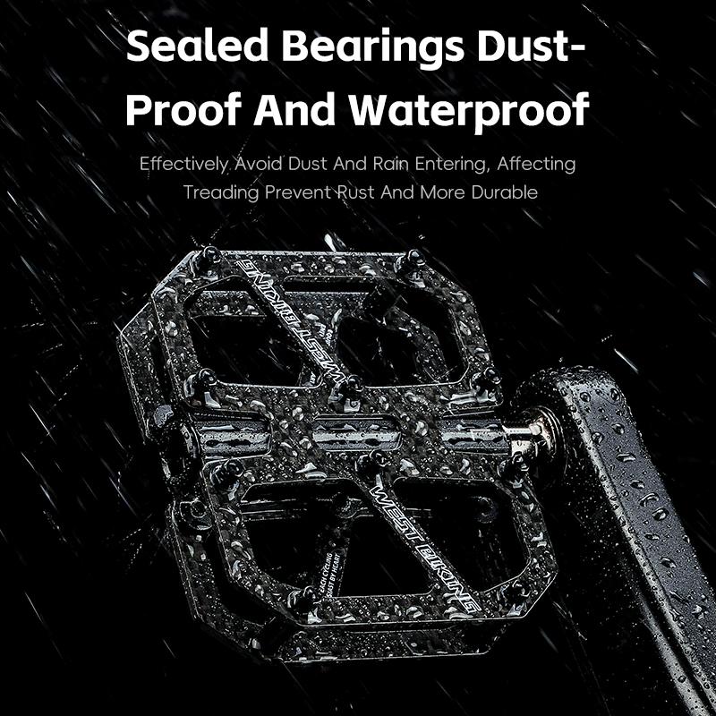 WEST BIKING 3 Bearing Carbon Fiber Bicycle Pedals Ultralight Smooth Anti-Slip Wide Platform Durable Road Bike Cycling Pedal