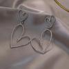 Diamond-Filled Heart-Shaped Long Stud Earrings Metallic And Heart-Shaped Earrings Gold And Silver Earrings