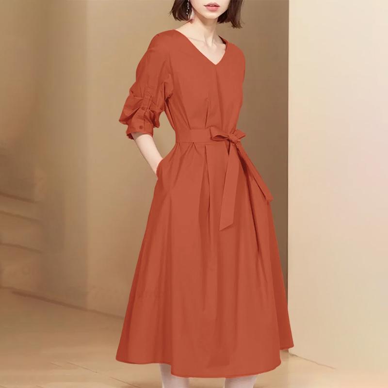 

ZANZEA Women Summer V-Neck Loose Casual Half Sleeve Dress S помаранчевий