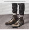 2020 Autumn/Winter Retro High-Top Leather Motorcycle Men's Boots, Casual Carved Design, Large Size