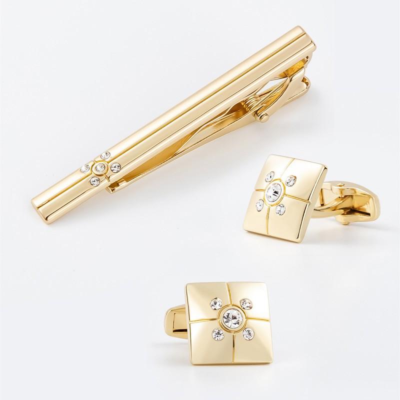Fashion Diamond Studded Tie Clip Cufflinks Set Men s Business Natural