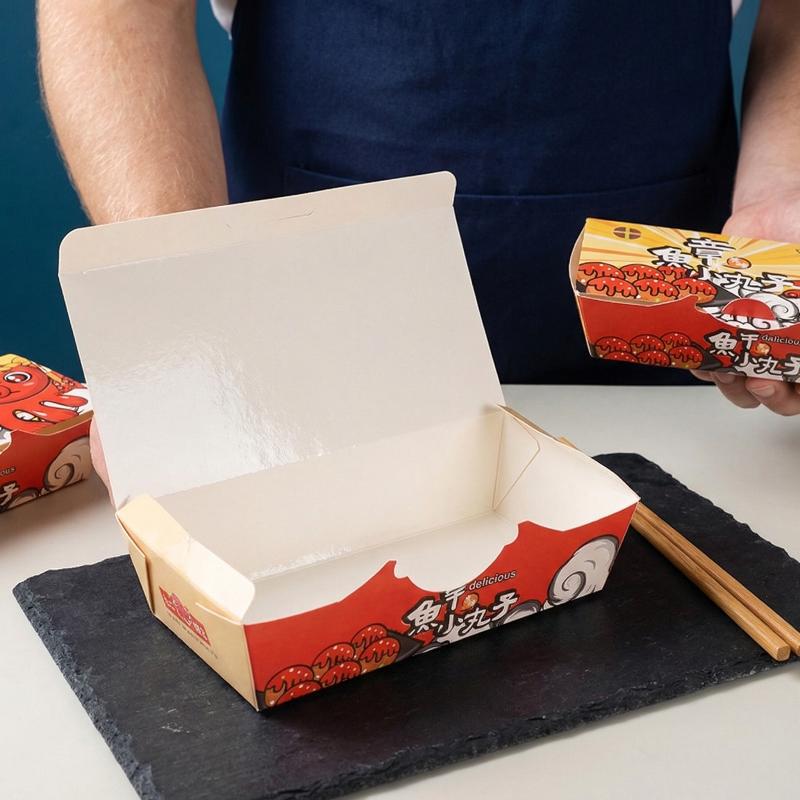 Takeaway Packaging Box Disposable Octopus Ball Paper Snack Container 50pcs for Market Stall Fast Serving
