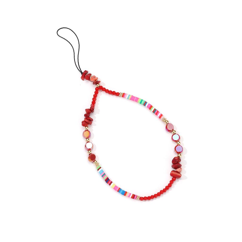Fashion Handmade Color Crystal Stone Soft Pottery Sheet Beaded Mobile Phone Chain Wrist Anti-Loss Pendant Pendant Wholesale