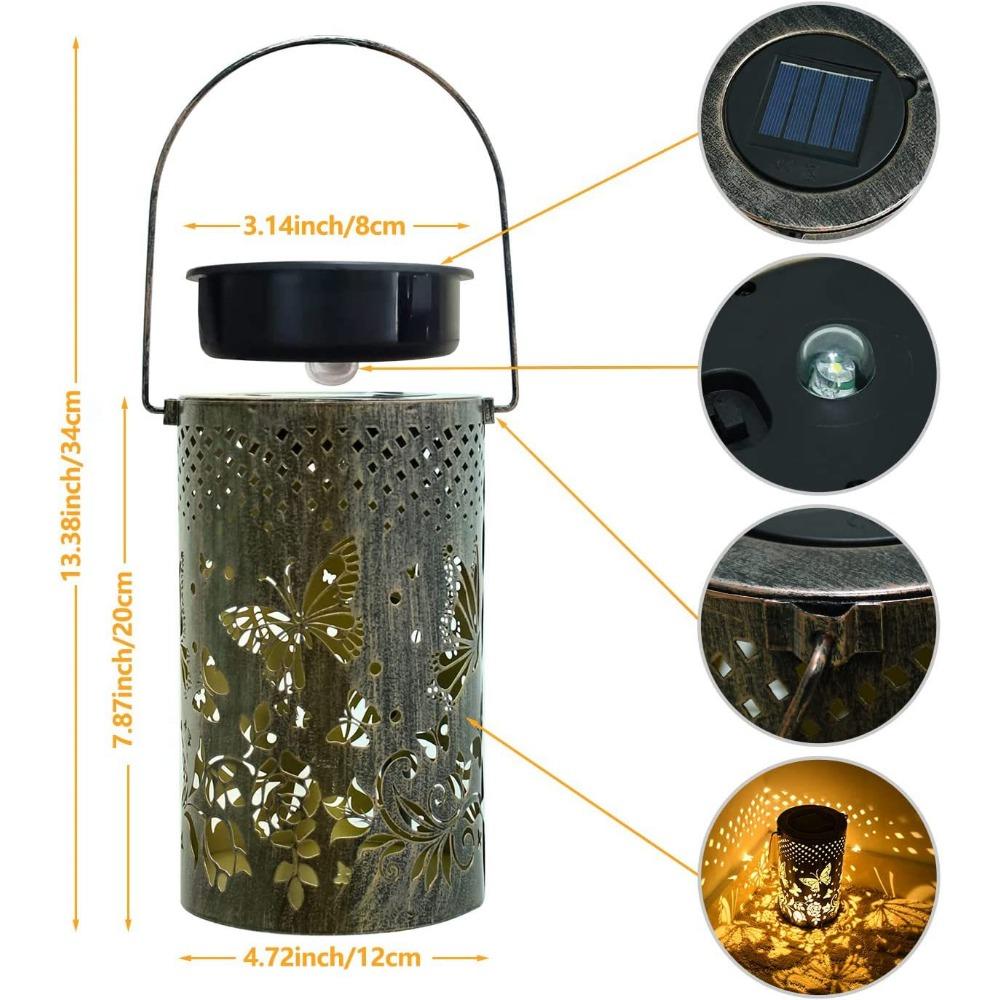 Solar Iron Hollow Lantern Outdoor Waterproof 3d Dynamic Projection Butterfly Projection Courtyard Iron Hanging Light Lawn Landscape Light