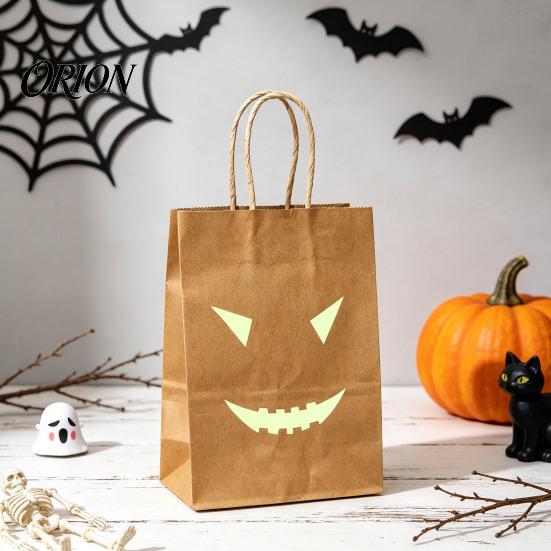 Night Glowing Holiday Bags Halloween Candy with Luminous Pumpkin Ghost Prints, Thickened Pattern Goodie Bag Paper Gift Bags, Trick or Treat