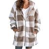 Womens Plush Hooded Zip-Up Oversized Long Sleeve Grid Print Jacket Streetwear Loose Fit