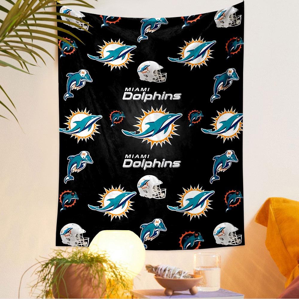 Miami Dolphins Tapestry Wall Hanging, NFL Football Logo Vintage, Wall Decor for Bedroom Living Room Dorm