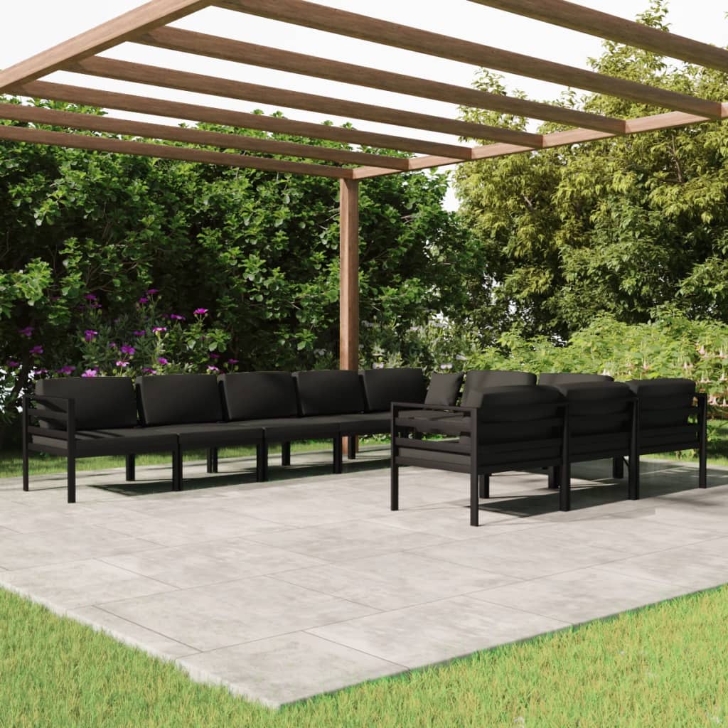Vidaxl 10-Cz. Garden Furniture Set, Cushions, Aluminium, Anthracite