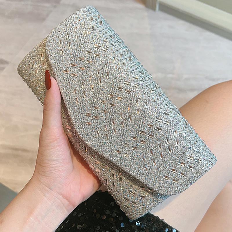Rhinestone Envelope Bag Evening Clutch Purse High Quality Luxury Shoulder Bags 2024 Women Silver Cluthes Diamond Bolsa Feminina