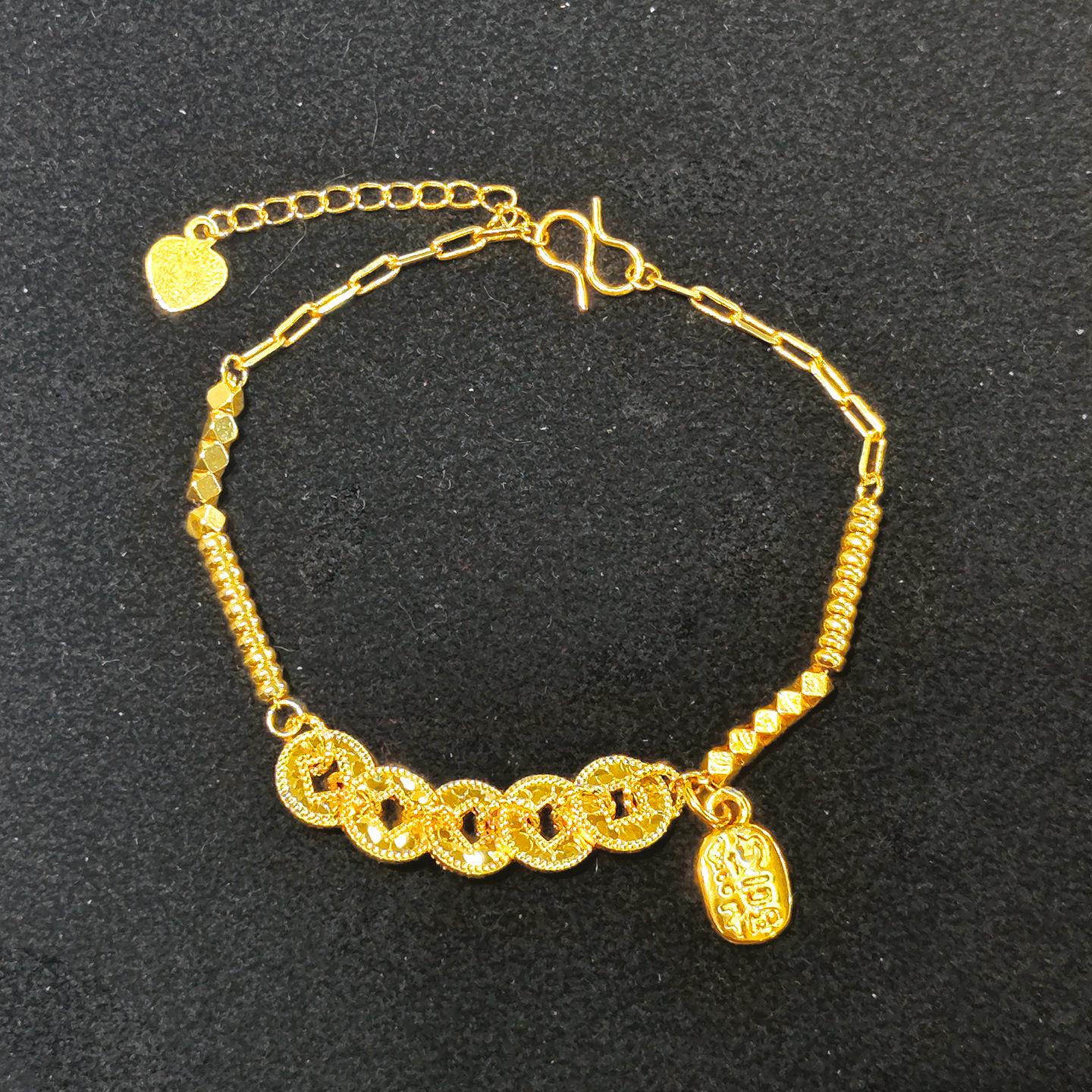 Браслет с монетами Пяти Императоров, золотой, блестящий, в стиле Xiaohongshu, с бусиной, приносящей удачу