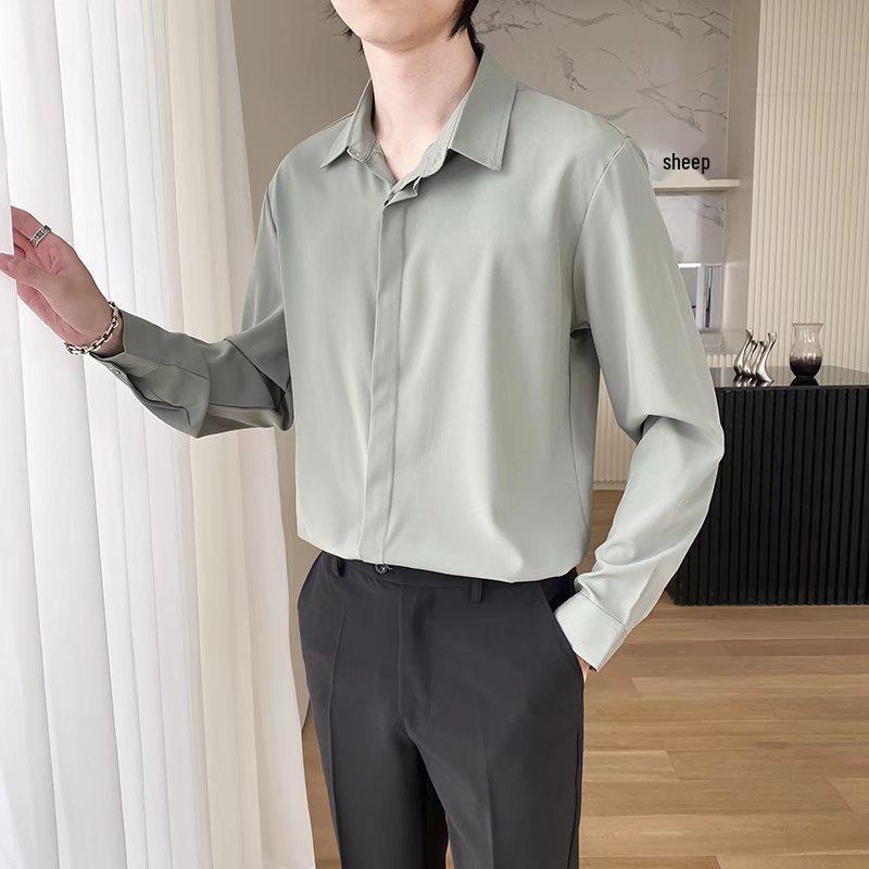 2022 Spring Men's Fashion Casual Long Sleeve Solid Color Shirt - Light Mature Style