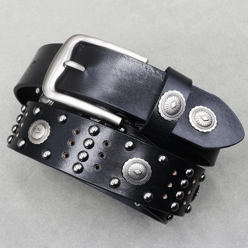 Ethnic Style Design New Cowhide Men and Women's Personality Niche Neutral Belt Rivet Decoration Street Punk