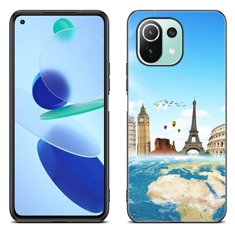 Lustige Reisekarte Telefonhülle für Xiaomi Mi 11 Lite NE 11i 10T 11T Pro A2 A3 Lite POCO F3 M3 M4 C31 X3 Pro NFC GT Schwarze Softcover