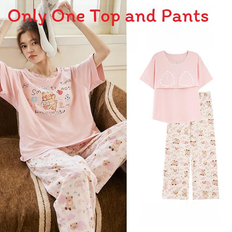 Pure Cotton Summer Sleepwear Set For Women With Chest Padding And Breathable Short Sleeve Long Pants For Home And Outdoors