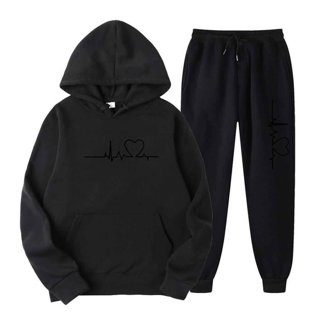 2023 Unisex Plus Velvet Heart Pattern Hoodie & Sweatsuit - Trendy Autumn/Winter Collection