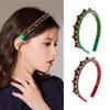 Festive Christmas Headband with Red & Green Beads, Golden Accents & Bell Charms - Hand-Wrapped Polyester Party Accessor