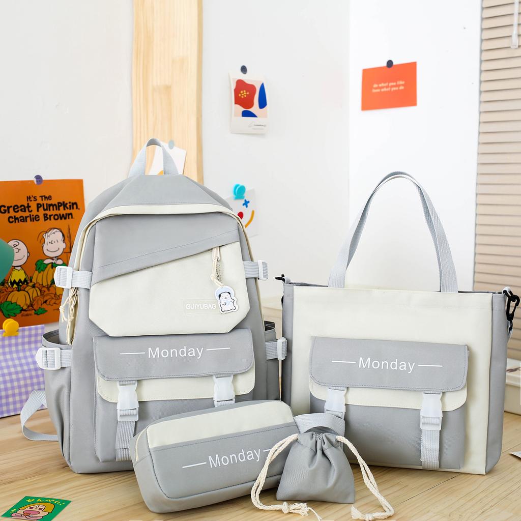 Four-piece Schoolbag Korean Version Simple Junior High School High School Campus Student Bag College Student Backpack Fresh Cute Backpack
