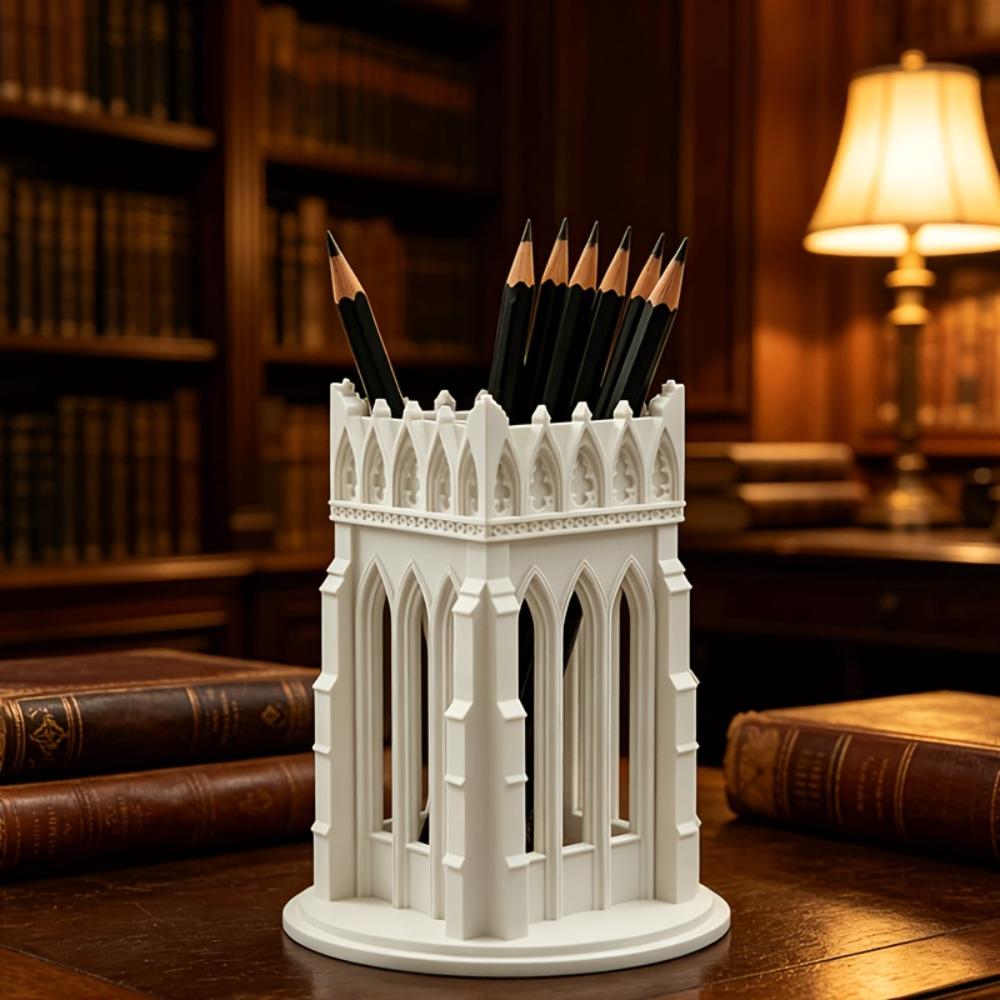 Vintage Gothic Church-Style Pen Holder Delicate Desktop Ornament Dressing Tables