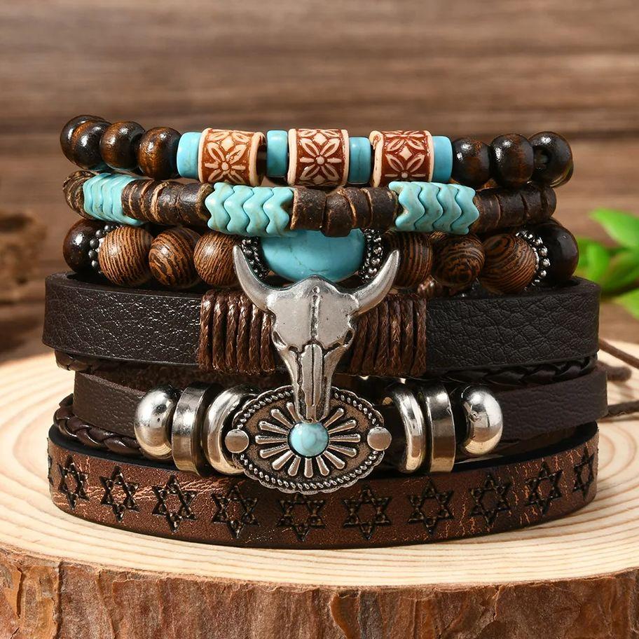 

DIEZI Многослойные винтажные браслеты-стренд из деревянных бусин ручной работы для женщин и мужчин, этнические браслеты-обертывания из ПУ кожи на веревке, Pulseira Feminina