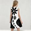 Girls Round Neck Sleeveless Black White Swirl Printed A Line Flared Hem Dress