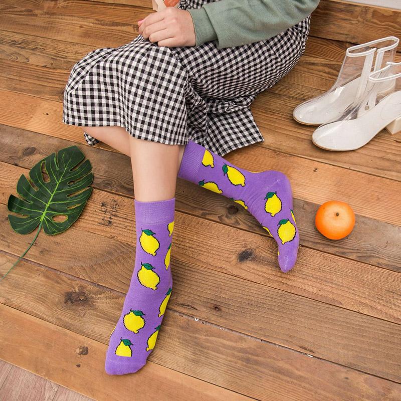 Women Socks Funny Cute Cartoon Fruits Banana Avocado Lemon Egg Cookie Donuts Food Happy Japanese Harajuku Skateboard Socks