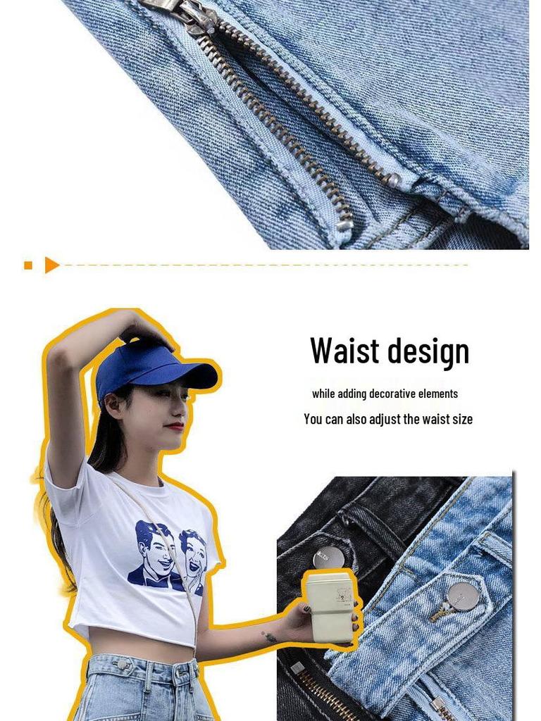 Women's High Waist Loose Denim Shorts with Side Zipper - Summer 2024 Trend