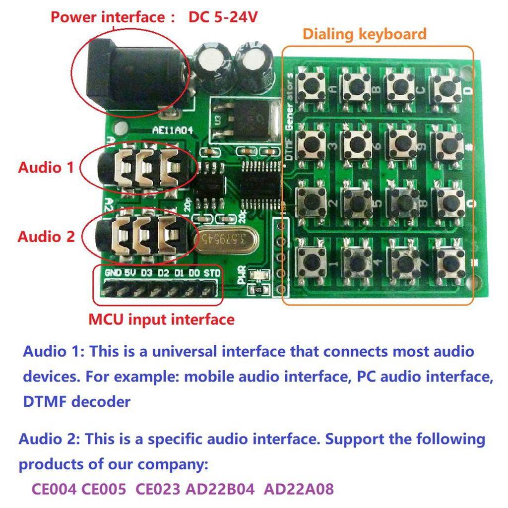 AE11A04 DTMF Voice Decoders Module Voice Input Interface with LED Indicator For MT8870/CE004/CE005/CE023/AD22B04