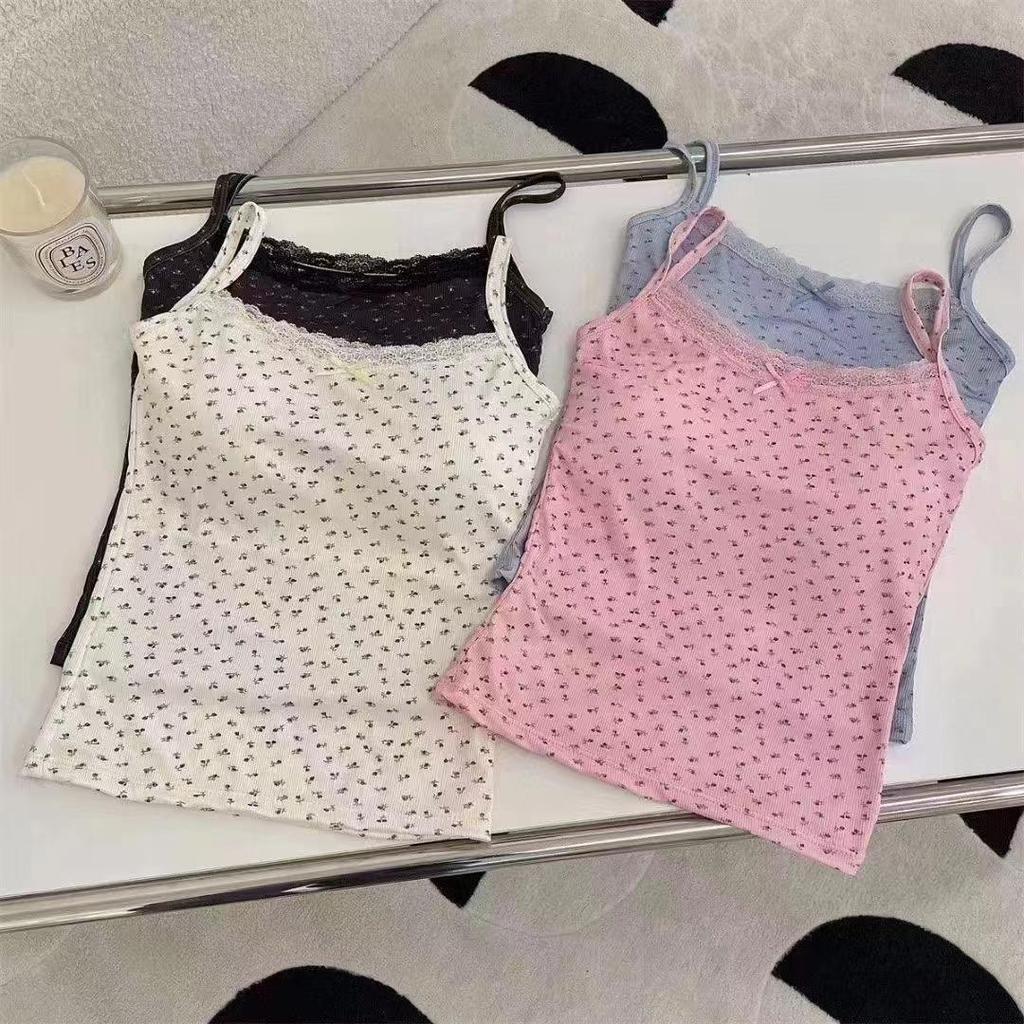 2024 Japanese Floral Ice Silk Lace Camisole - Summer Top for Women