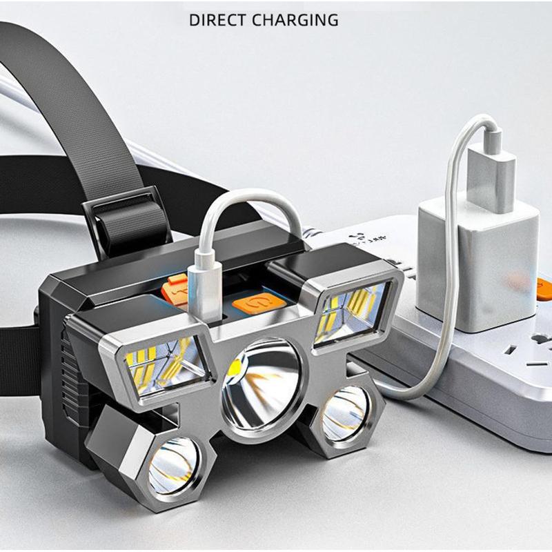 5 LED Headlamp Ultra Bright Headlight 4 Modes USB Rechargeable Waterproof for Outdoor Camping Hiking Fishing Cycling Running